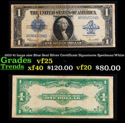 1923 $1 large size Blue Seal Silver Certificate Grades vf+ Signatures Speelman/White