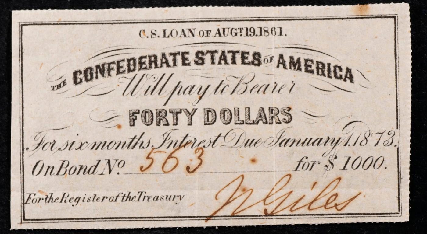 1861 Confederate States Forty Dollars Note Grades Choice AU/BU Slider