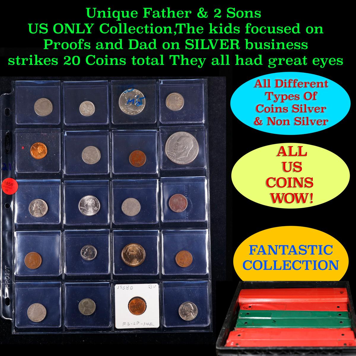 Unique Father & 2 Sons US ONLY Collection,The kids focused on Proofs and Dad on SILVER business stri