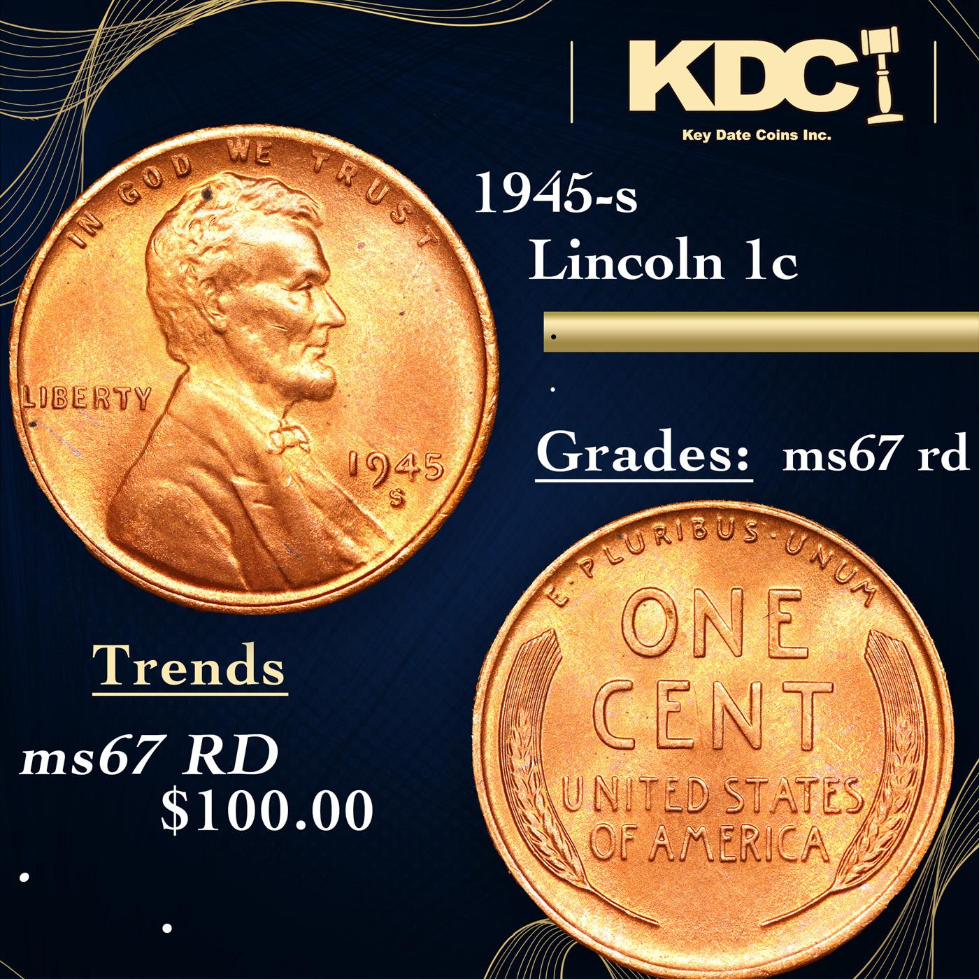 1945-s Lincoln Cent 1c Grades GEM++ Unc RD