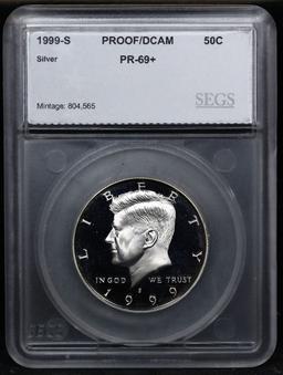 Proof 1999-s Silver Kennedy Half Dollar 50c Graded pr69+ dcam BY SEGS
