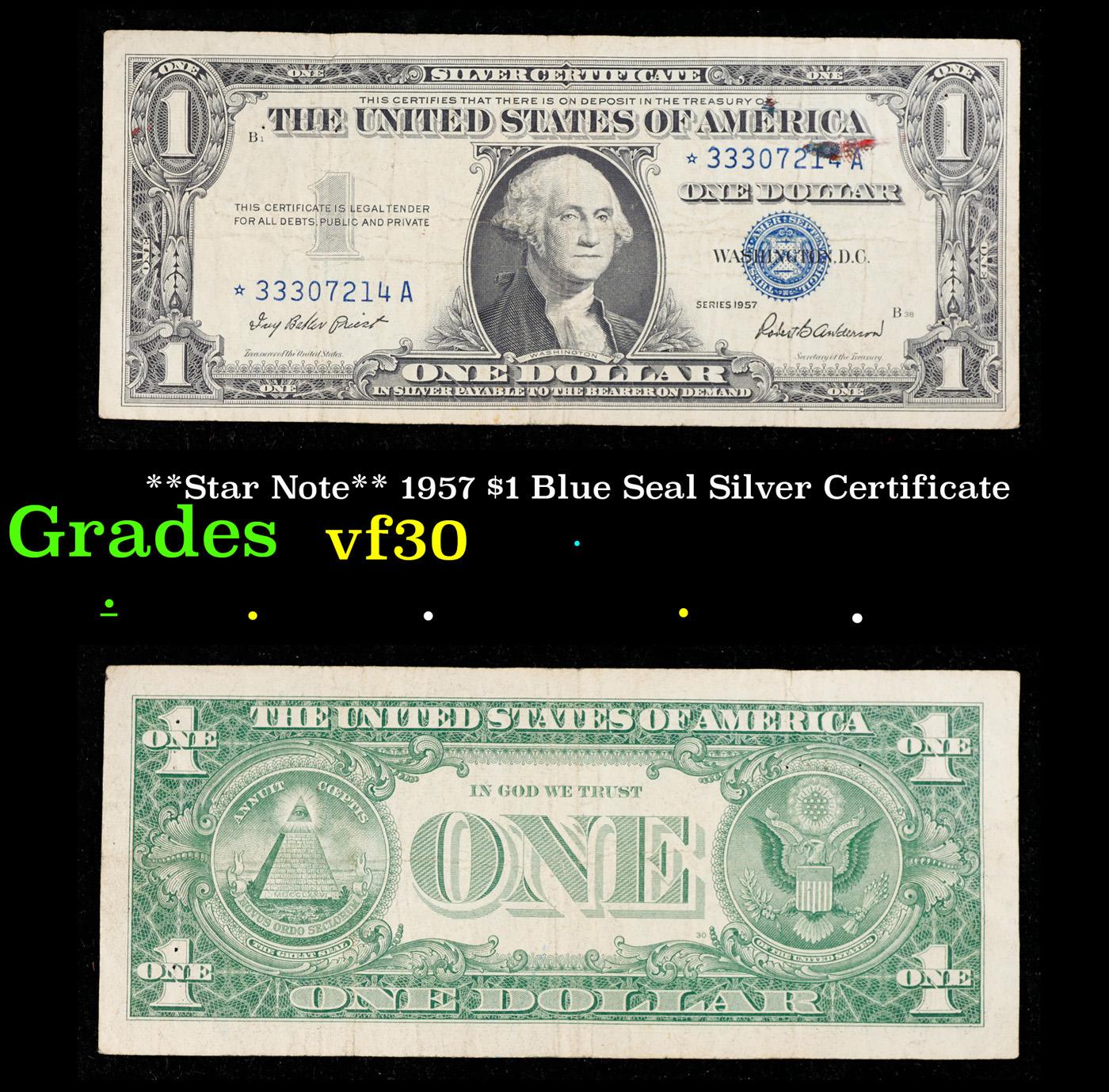 **Star Note** 1957 $1 Blue Seal Silver Certificate Grades vf++