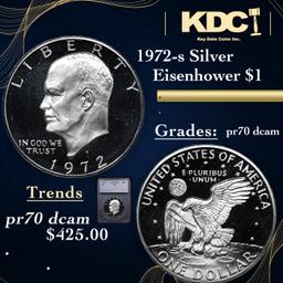 Proof 1972-s Silver Eisenhower Dollar $1 Graded pr70 dcam By SEGS