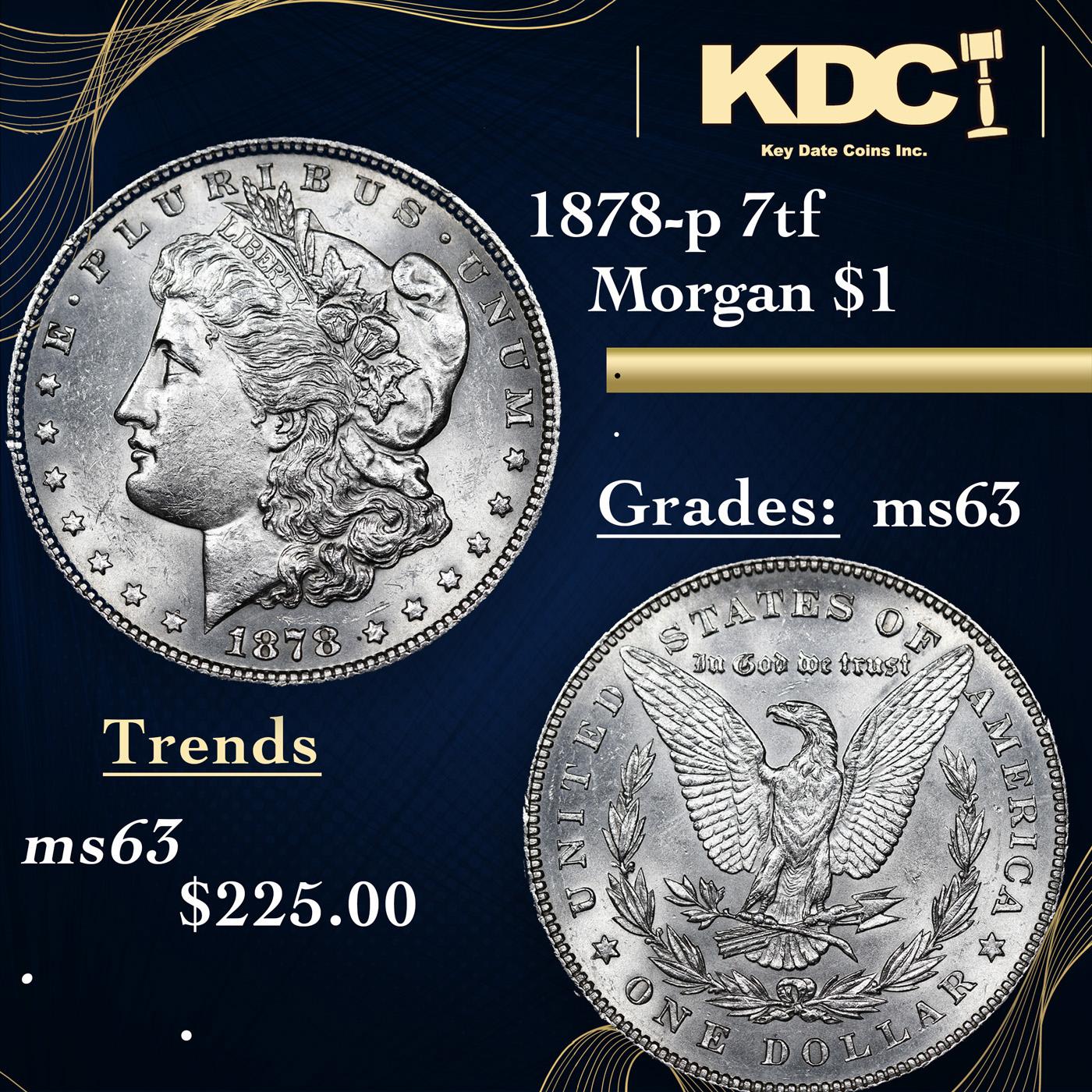 1878-p 7tf Morgan Dollar 1 Grades Select Unc