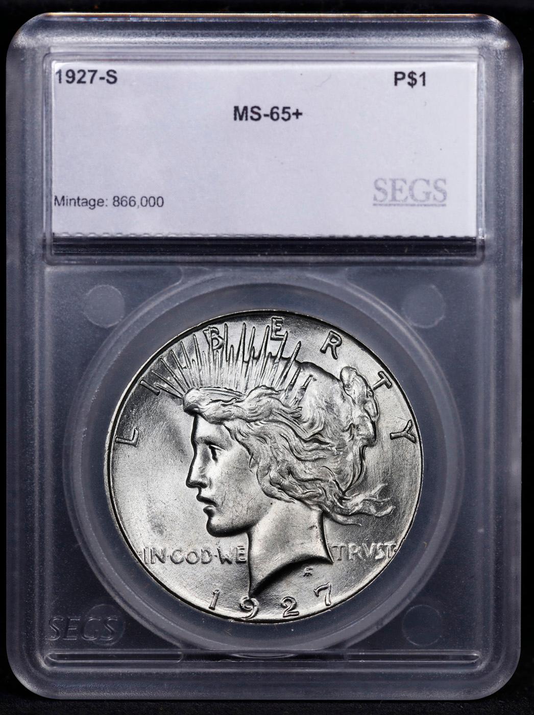 ***Auction Highlight*** 1927-s Peace Dollar Near Top Pop! 1 Graded ms65+ BY SEGS (fc)