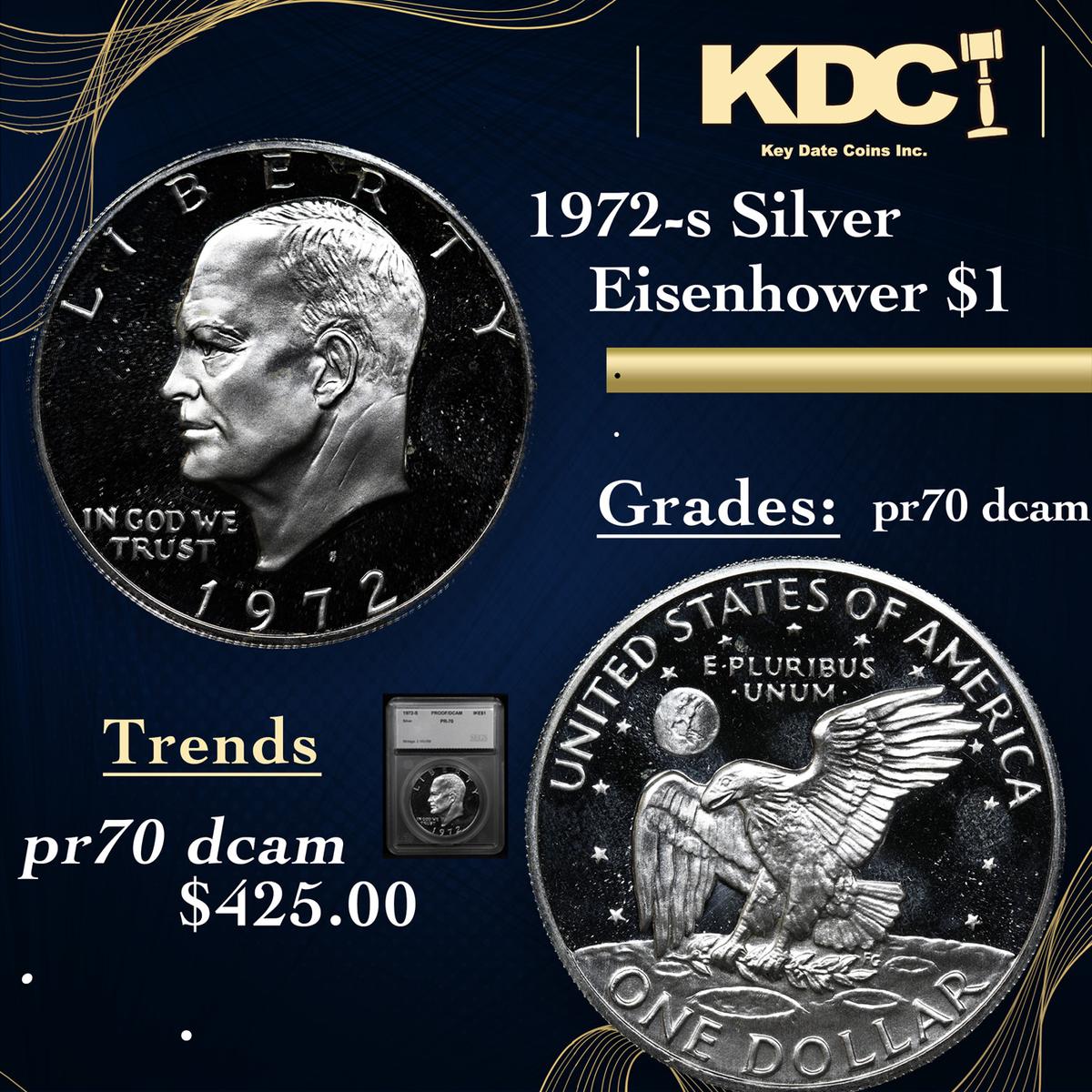 Proof 1972-s Silver Eisenhower Dollar $1 Graded pr70 dcam By SEGS