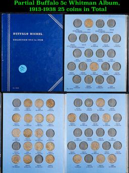 Partial Buffalo 5c Whitman Album, 1913-1938 25 coins in Total