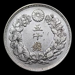 Meiji 41 (1908) Japan 50 Sen Silver Japan 50s Y# 31 Grades Select Unc