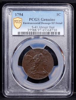 ***Auction Highlight*** PCGS 1794 Abrupt Hair S-41 Flowing Hair large cent 1c Graded xf details By P