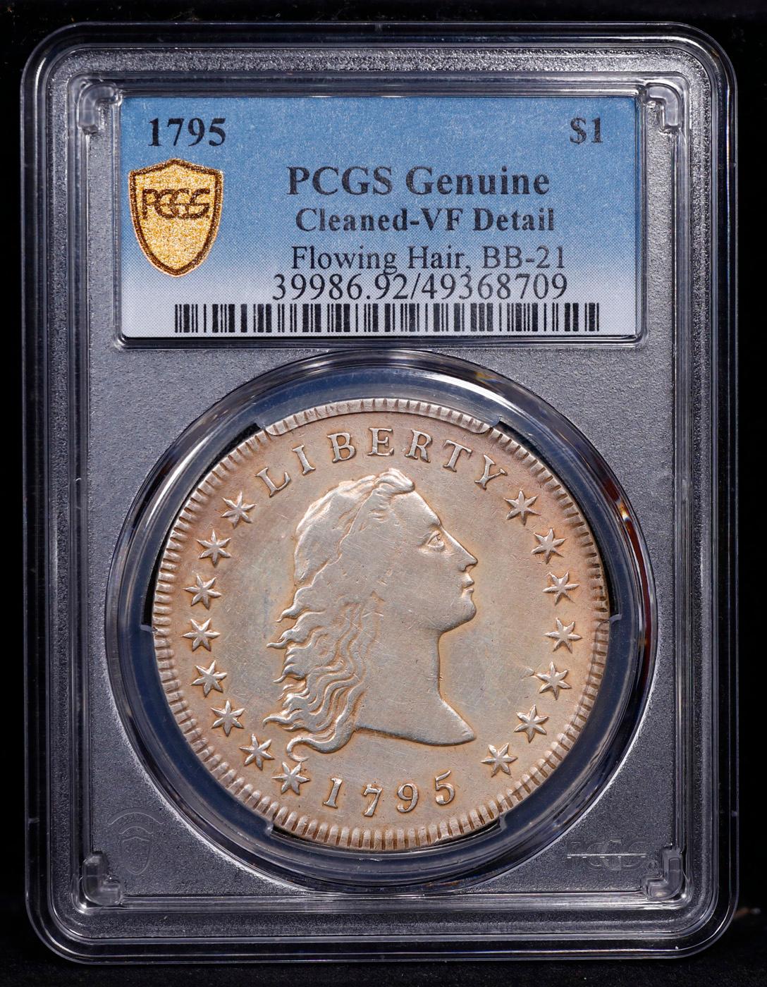 ***Auction Highlight*** PCGS 1795 2 Leaves Flowing Hair Dollar $1 BB-21/B-1 Graded vf details By PCG