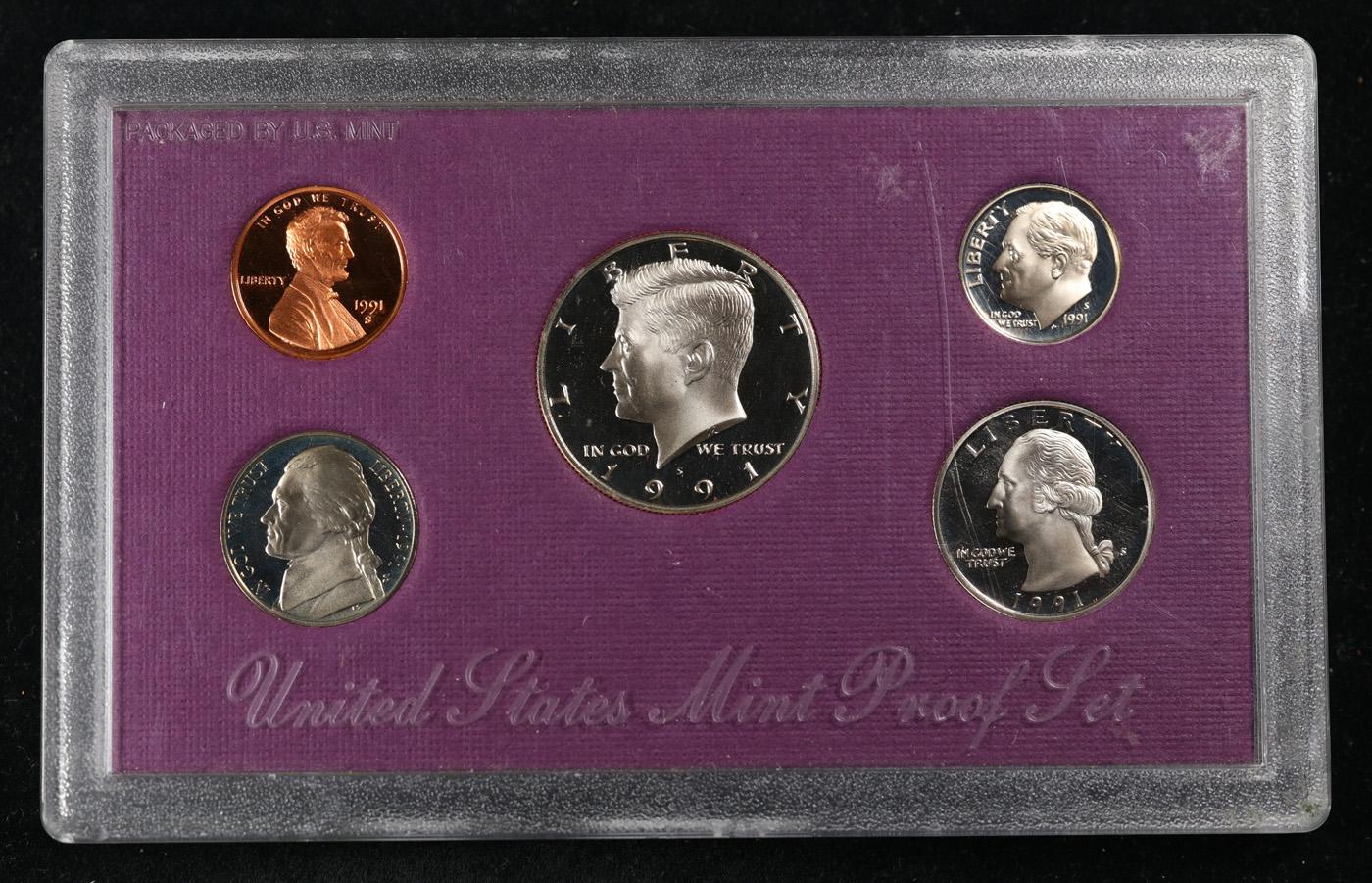 1991 United States Mint Proof Set 5 coins - No Outer Box
