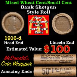 Lincoln Wheat Cent 1c Mixed Roll Orig Brandt McDonalds Wrapper, 1916-d end, Wheat other end