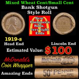 Lincoln Wheat Cent 1c Mixed Roll Orig Brandt McDonalds Wrapper, 1919-s end, Wheat other end