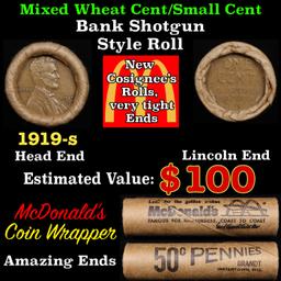 Lincoln Wheat Cent 1c Mixed Roll Orig Brandt McDonalds Wrapper, 1919-s end, Wheat other end