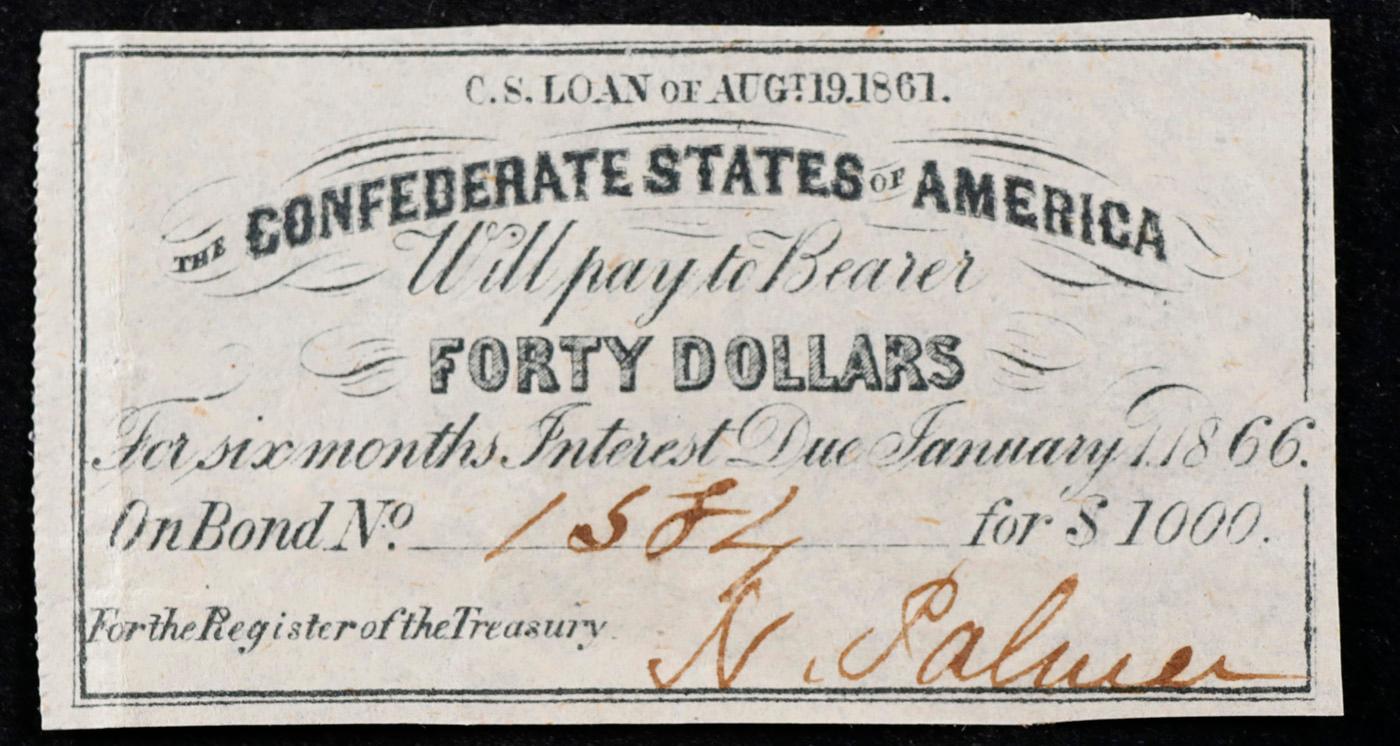 1861 Confederate States Forty Dollars Note Grades Choice AU/BU Slider