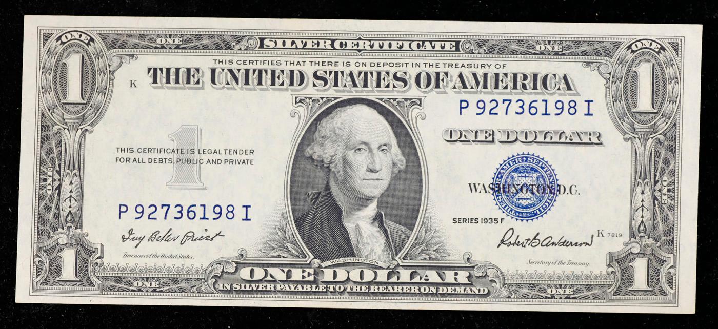 1935F $1 Blue Seal Silver Certificate Grades Choice CU