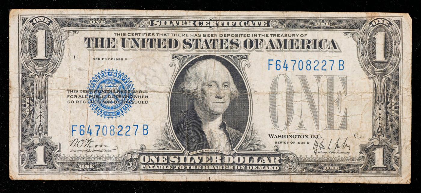 1928B "Funnyback" $1 Blue Seal Silver Certificate Grades vf, very fine