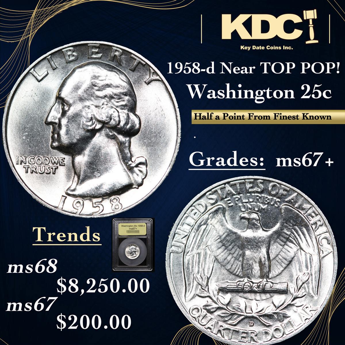 ***Auction Highlight*** 1958-d Near TOP POP! Washington Quarter 25c Graded Gem++ Unc by USCG