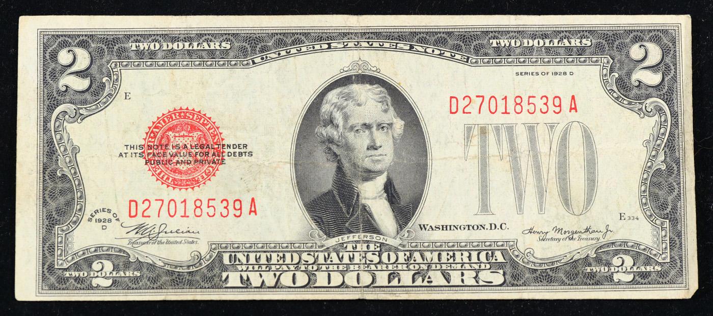 1928D $2 Red Seal United States Note Grades vf++