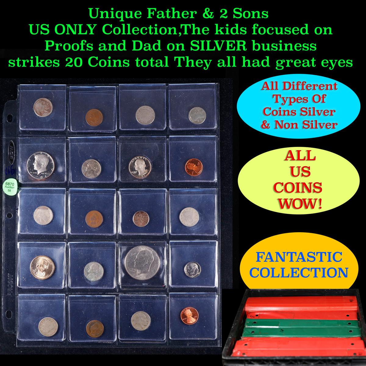 Unique Father & 2 Sons US ONLY Collection,The kids focused on Proofs and Dad on SILVER business stri