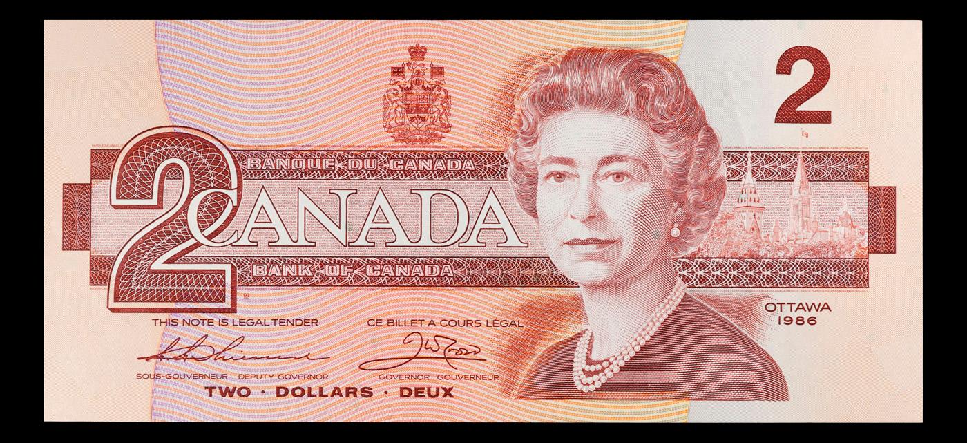 1986 Canada 2 Dollars Banknote P# 94b, Sig. Thiessen & Crow Grades Gem CU