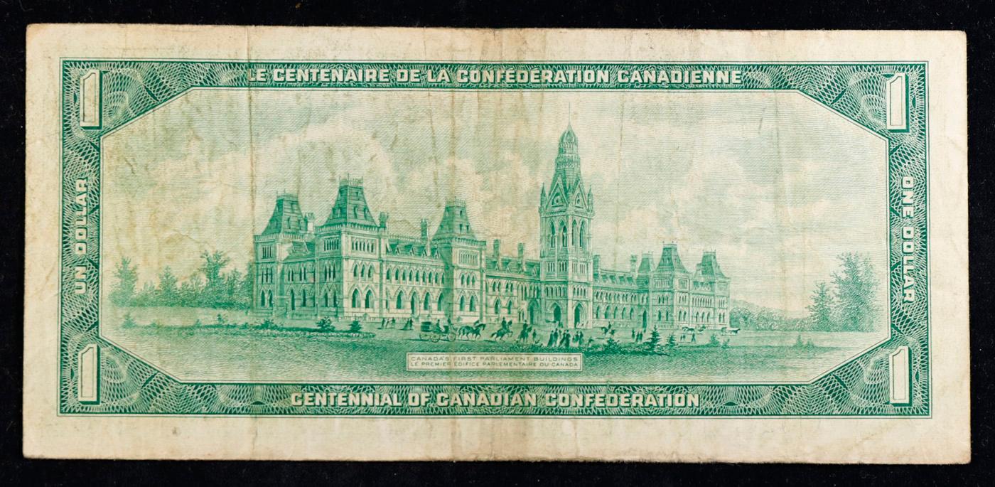 1967 Centennial Issue Canada $1 Banknote P# 84b Grades vf+