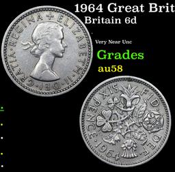 1964 Great Britain 6 Pence Sixpence KM# 903 Grades Choice AU/BU Slider