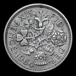 1964 Great Britain 6 Pence Sixpence KM# 903 Grades Choice AU/BU Slider