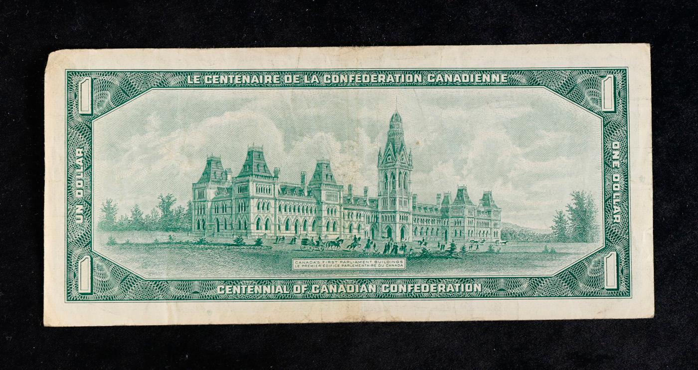 1967 Canada Centennial Issue 1 Dollar Banknote P# 84b Grades Select AU