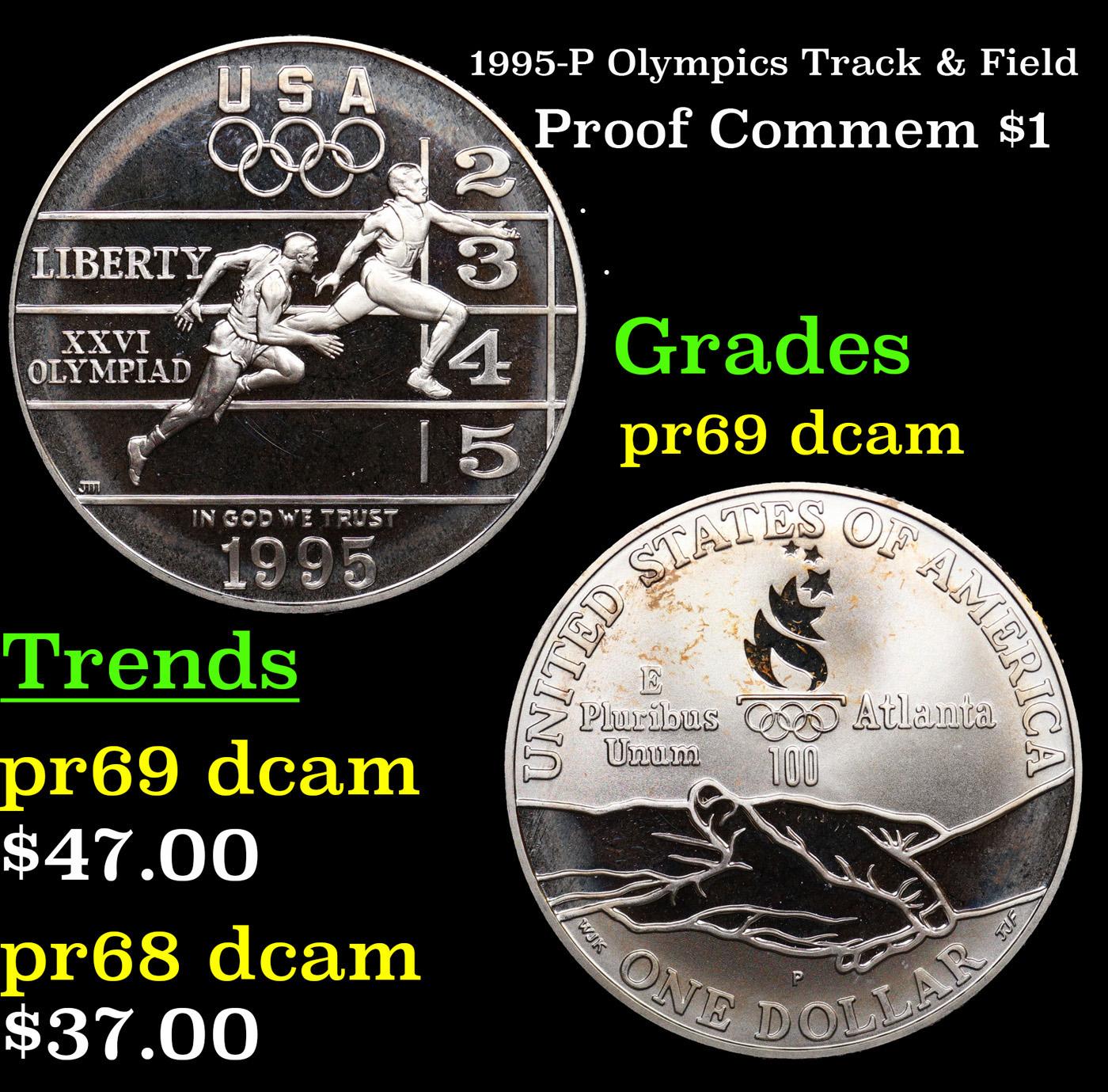 Proof 1995-P Olympics Track & Field Modern Commem Dollar 1 Grades GEM++ Proof Deep Cameo