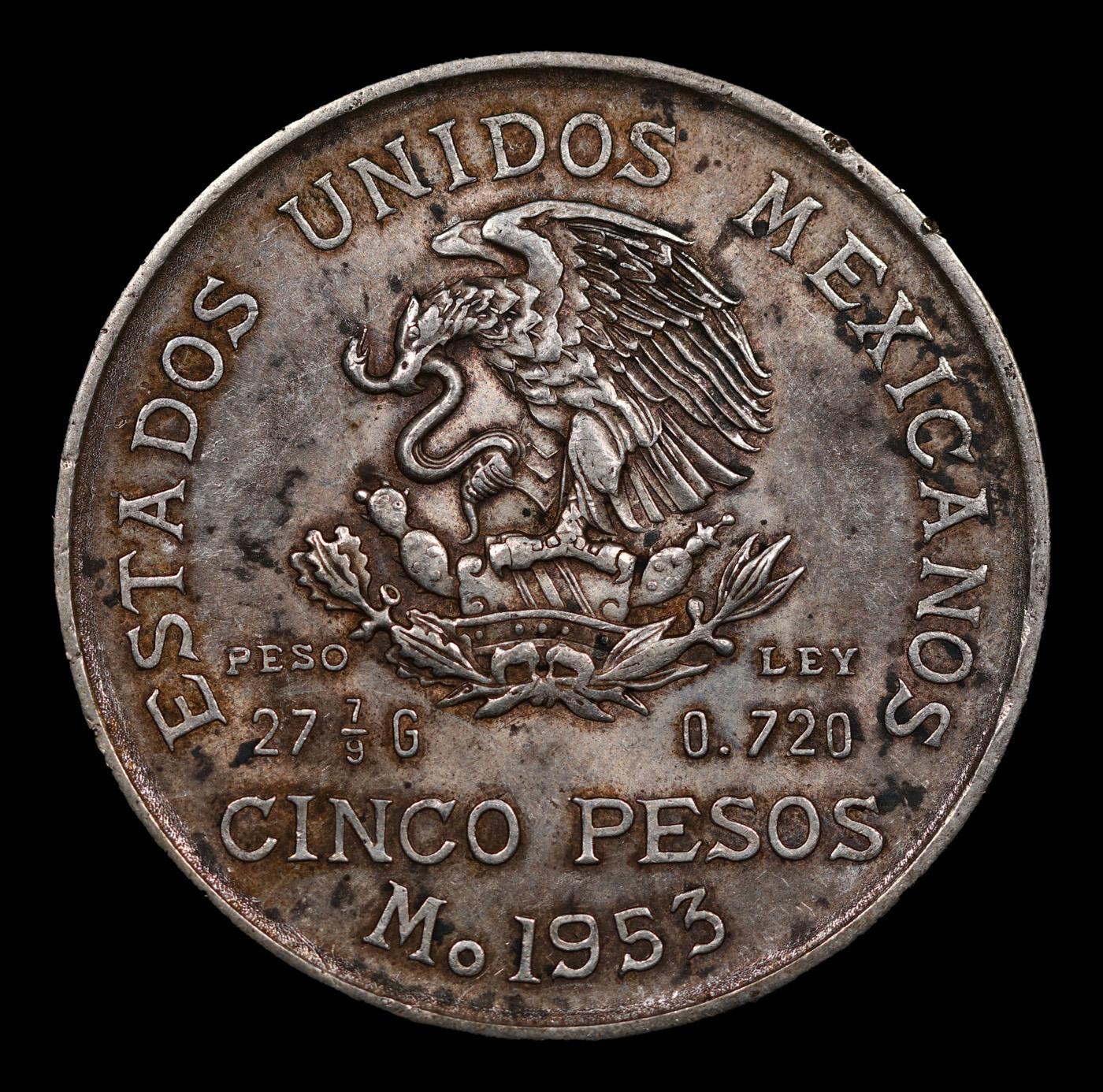 1953 Mexico 5 Pesos Silver KM# 467 Grades Brilliant Uncirculated