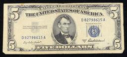 1953A $5 Blue Seal Silver Certificate Grades vf+