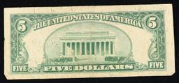 1953A $5 Blue Seal Silver Certificate Grades vf+