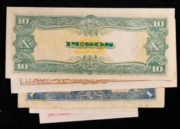 Lot of 5 Japanese WWII Invasion Money "JIM" Notes, Various Countries & Denominations Grades