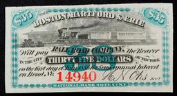 Civil War Era Boston, Hartford & Erie Railroad $35 Note Grades Choice AU/BU Slider