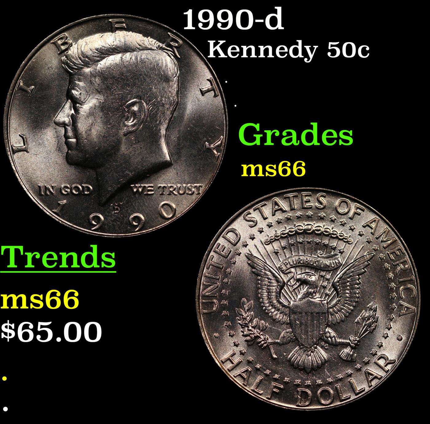 1990-d Kennedy Half Dollar 50c Grades GEM+ Unc