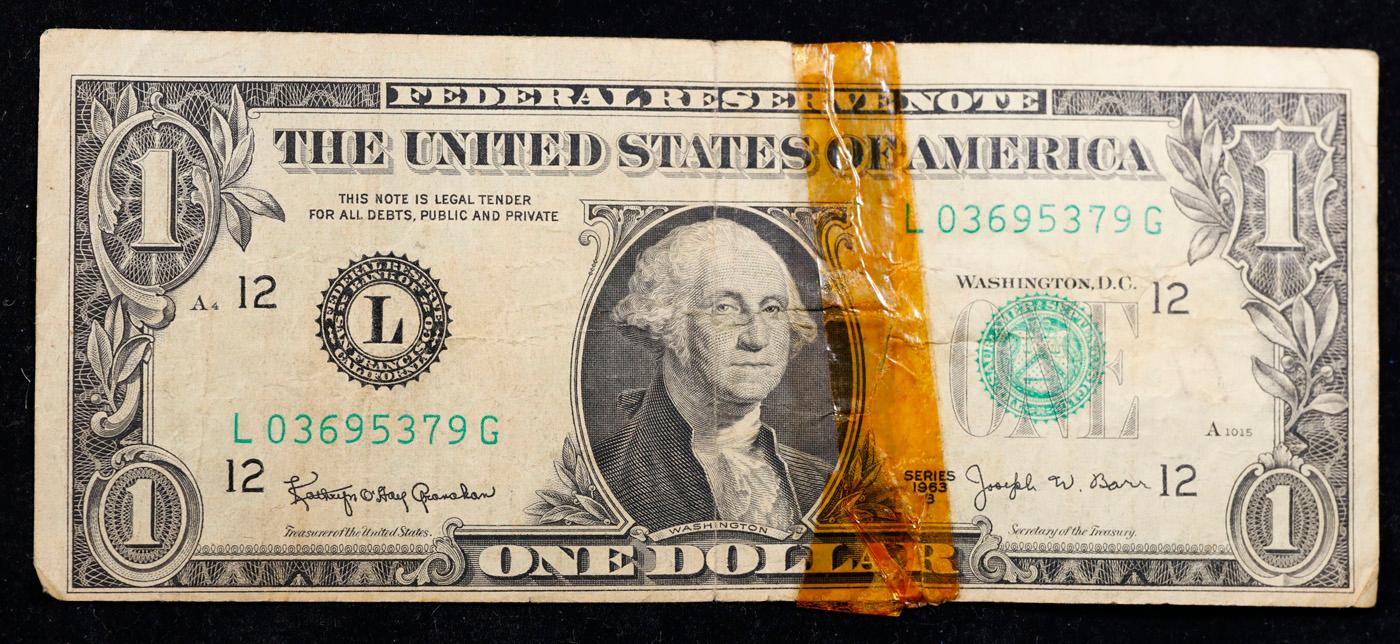 1963B $1 Green Seal Federal Reserve Note Grades vf+
