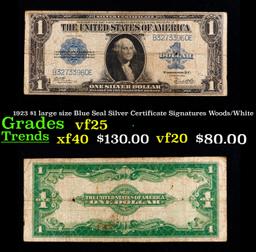 1923 $1 large size Blue Seal Silver Certificate Grades vf+ Signatures Woods/White