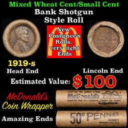 Lincoln Wheat Cent 1c Mixed Roll Orig Brandt McDonalds Wrapper, 1919-s end, Wheat other end