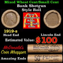 Lincoln Wheat Cent 1c Mixed Roll Orig Brandt McDonalds Wrapper, 1919-s end, Wheat other end