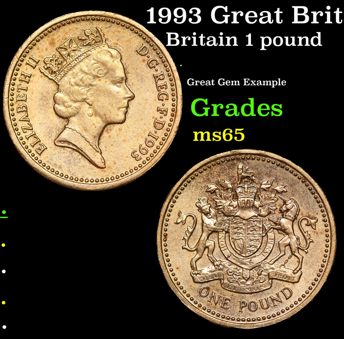 1993 Great Britain 1 Pound KM# 964 Grades GEM Unc