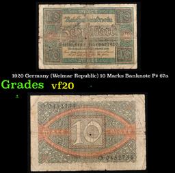 1920 Germany (Weimar Republic) 10 Marks Banknote P# 67a Grades vf, very fine