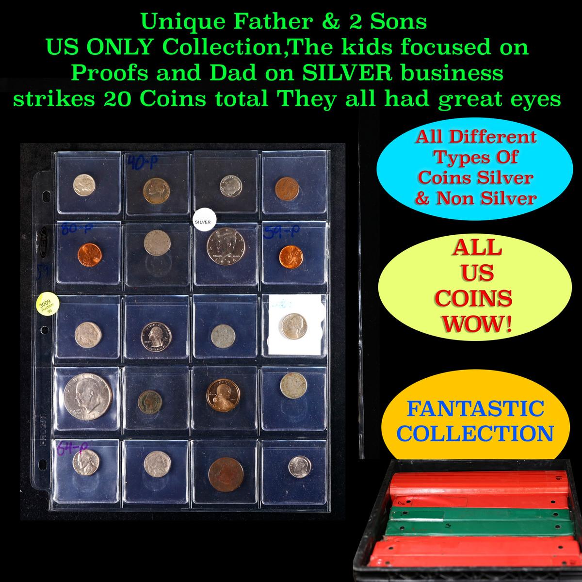 Unique Father & 2 Sons US ONLY Collection,The kids focused on Proofs and Dad on SILVER business stri