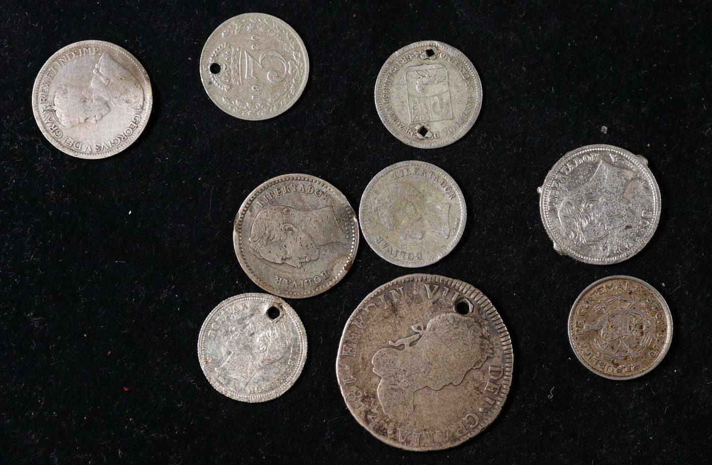 Group of 10 Coins - 3x Venezuela 25 Centimos, 50 Centimos, 1918 Canada 10c, 1/2 Bolivar, Seated Half