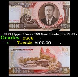 1992 Upper Korea 100 Won Banknote P# 43a Grades Gem+ CU