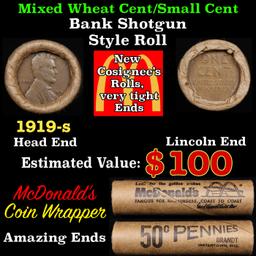 Lincoln Wheat Cent 1c Mixed Roll Orig Brandt McDonalds Wrapper, 1919-s end, Wheat other end