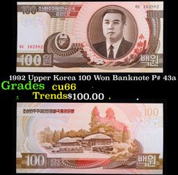 1992 Upper Korea 100 Won Banknote P# 43a Grades Gem+ CU