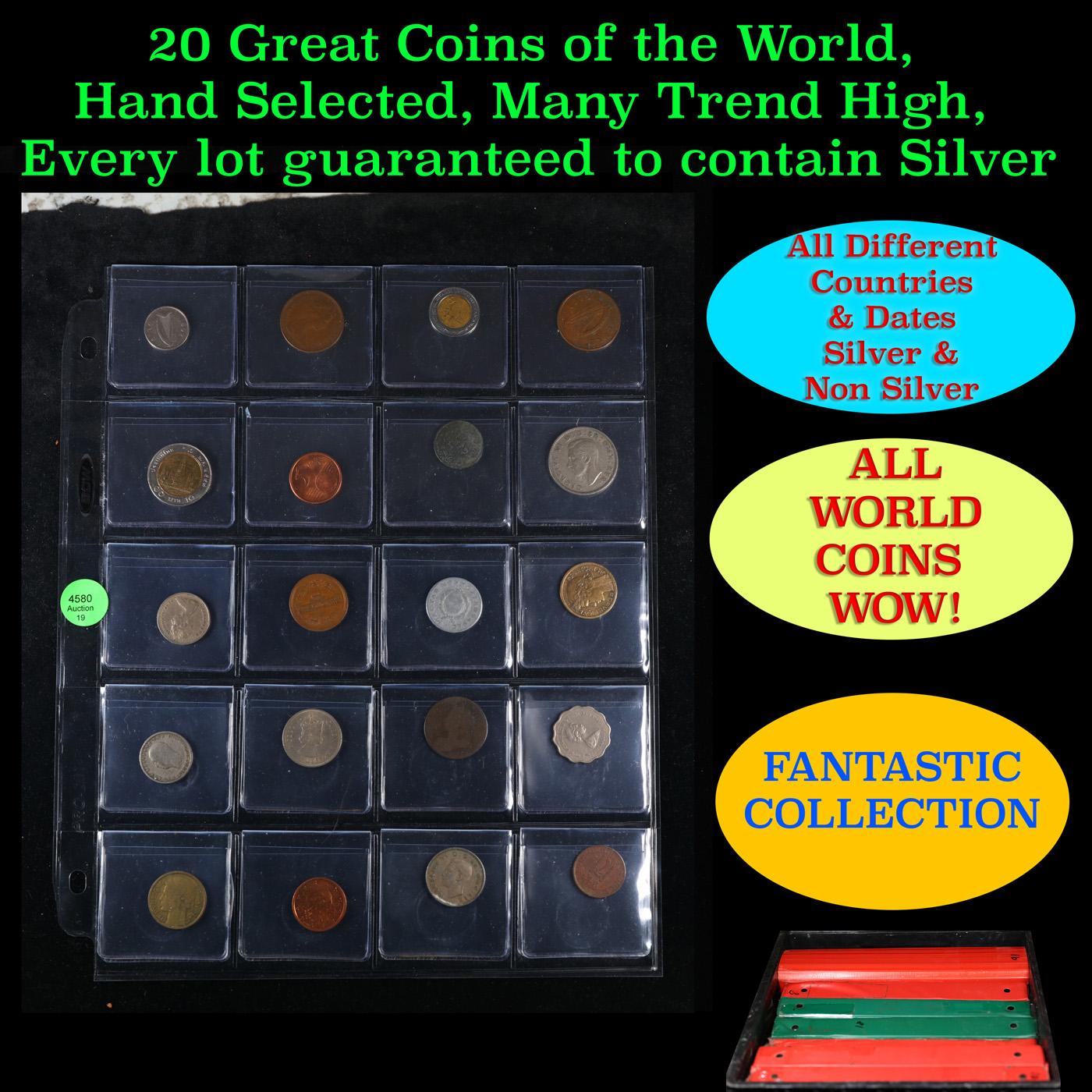 20 Great Coins of the World, hand selected, many trend high, every lot guaranteed to contain Silver.