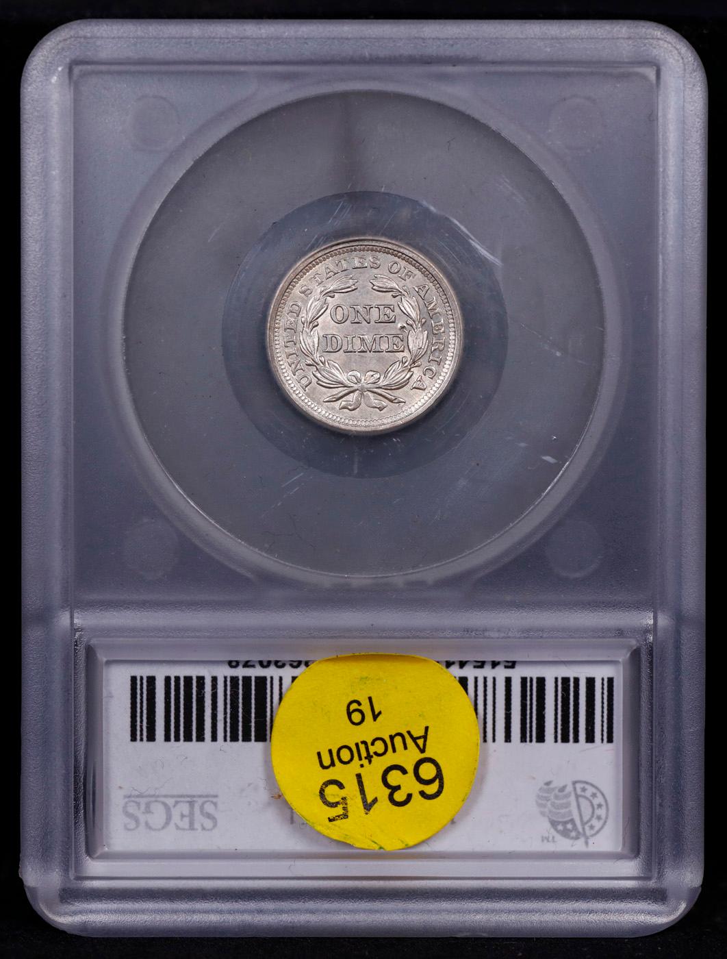 ***Auction Highlight*** 1857-p Seated Liberty Dime 10c Graded ms63 details By SEGS (fc)