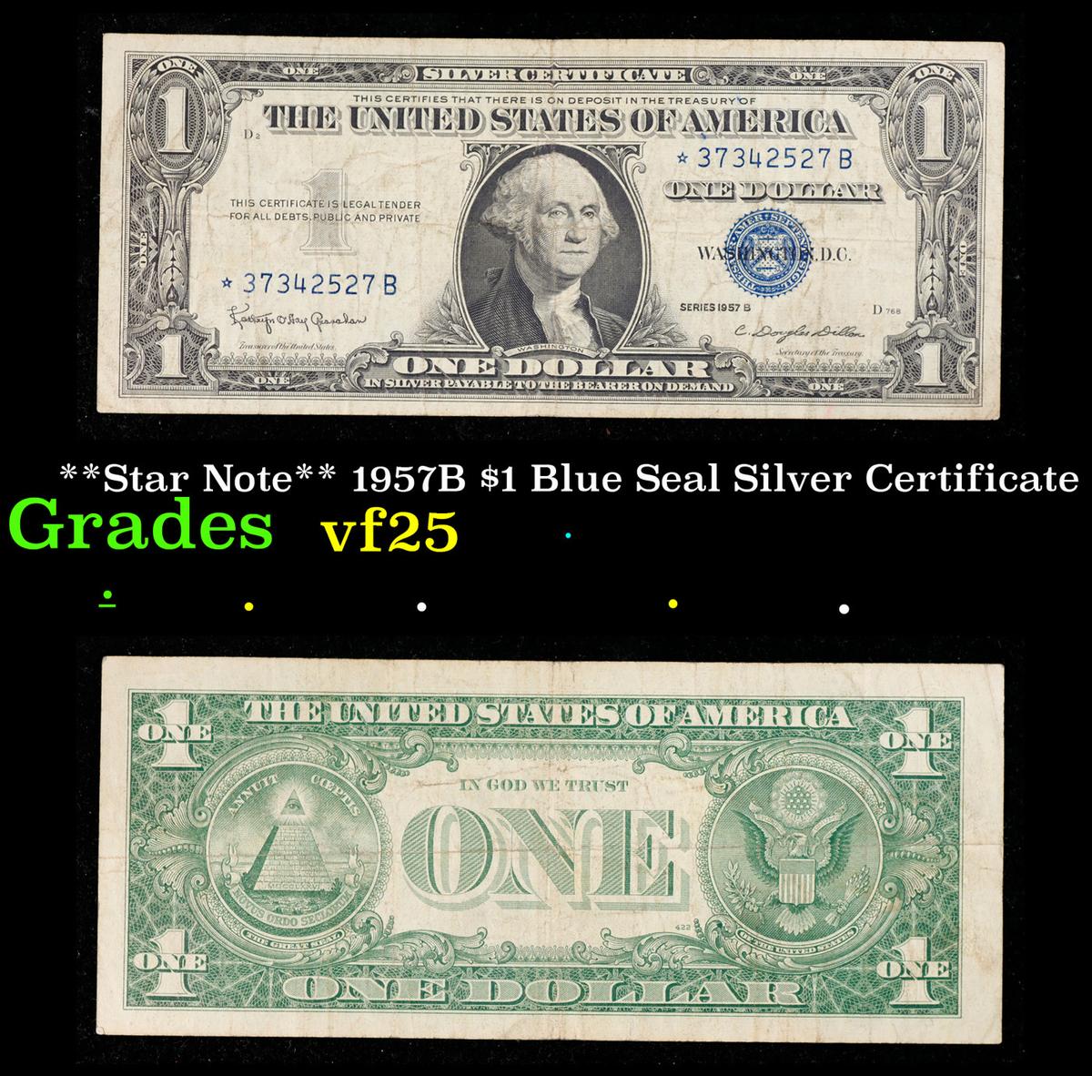 **Star Note** 1957B $1 Blue Seal Silver Certificate Grades vf+